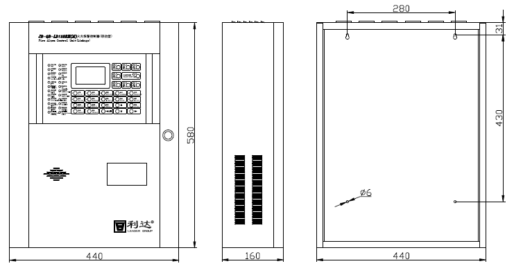 JB-QB-LD128EH(M)火災報警控制器外形結構示意圖