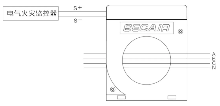 J-SCM41(160)剩余電流式<a href=http://www.diandubi.cn/dianqihuozai/ target=_blank class=infotextkey>電氣火災監控</a>探測器接線圖